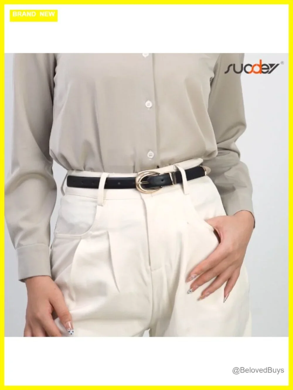 Women's Skinny Faux Leather Belt with Alloy Gold Buckle 0.8